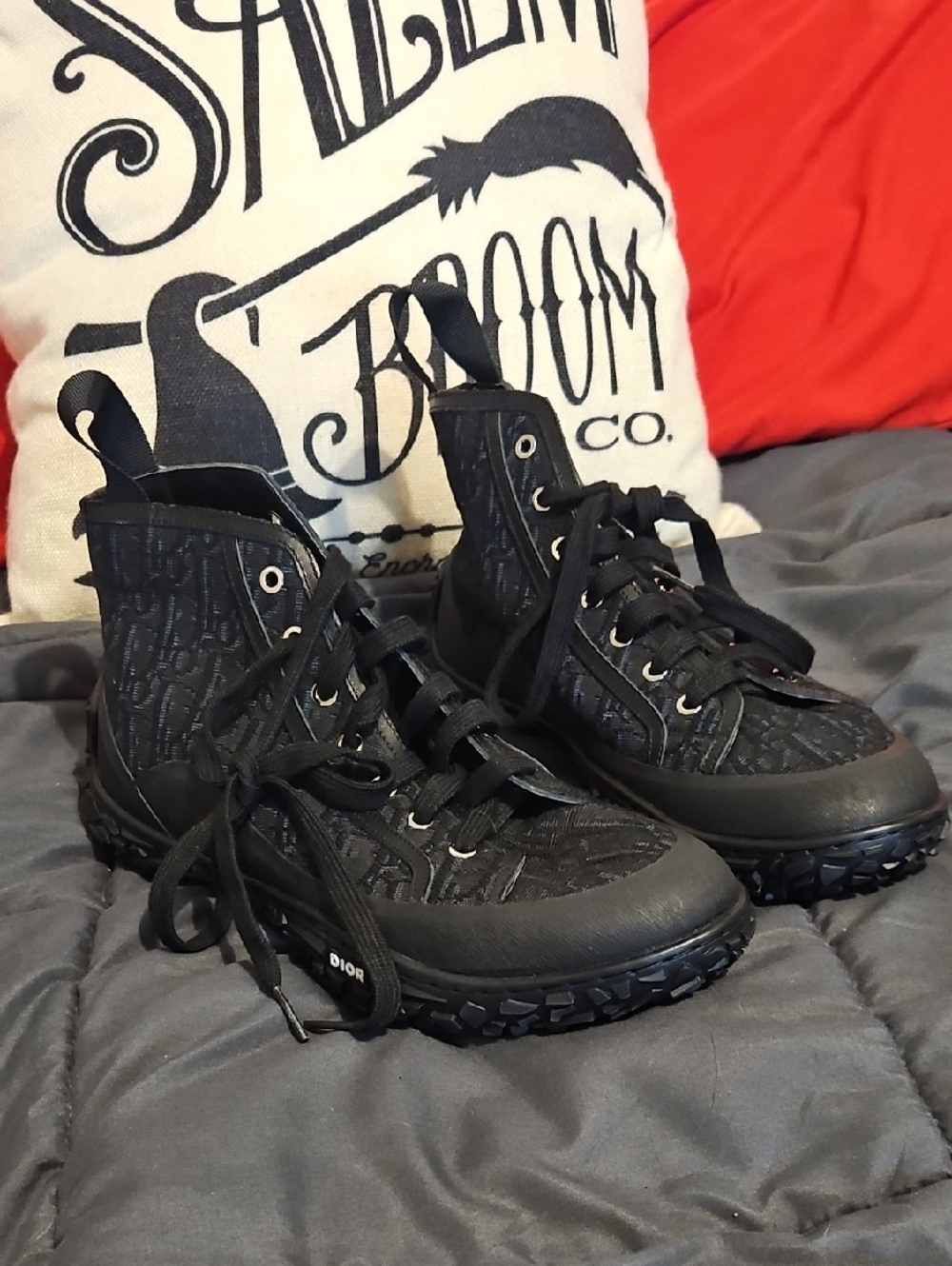 Dior Black Jacquard High-Top Sneakers Size 10 - Made In Italy
